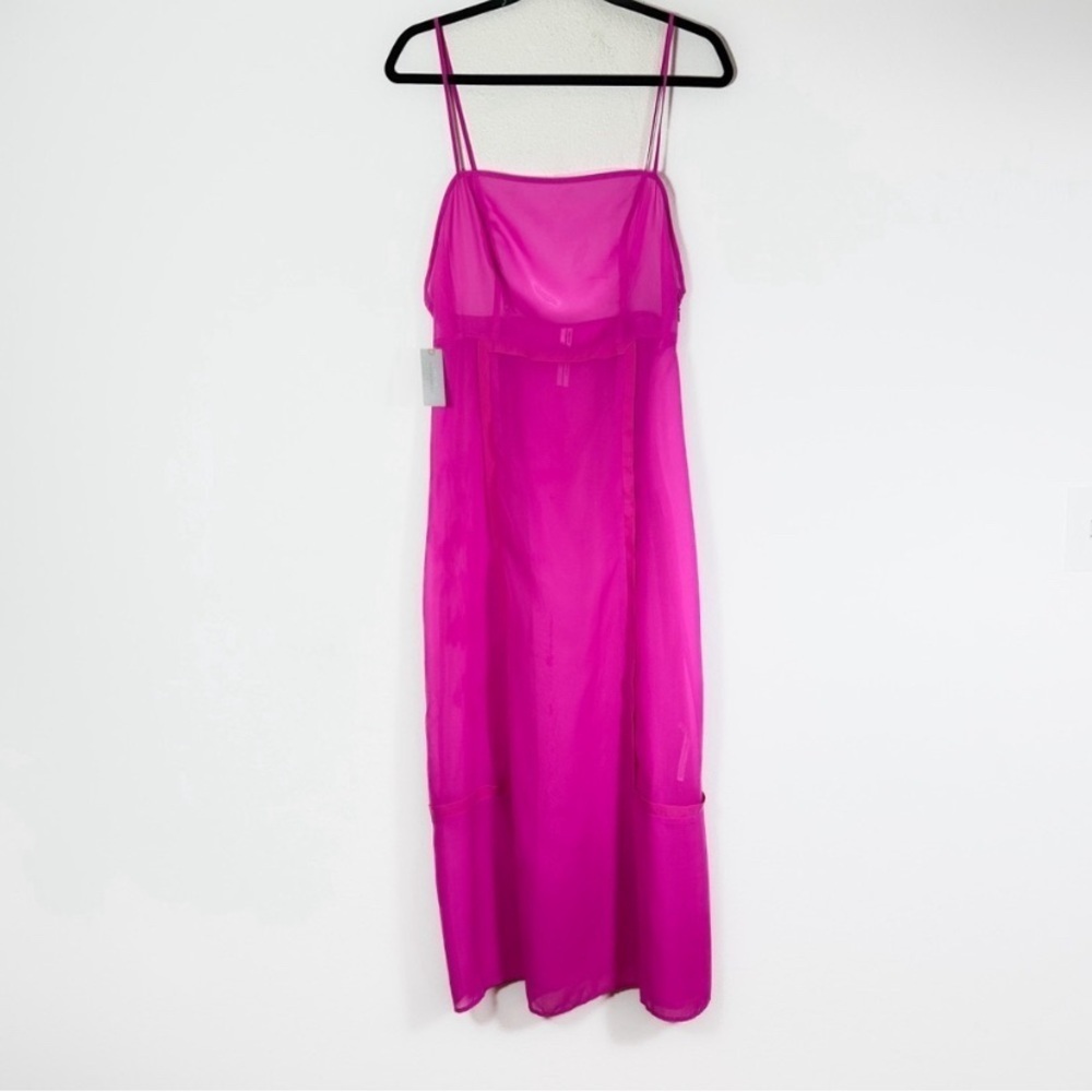 Anthropologie women’s Sheer Paneled Midi Pullover Dress NWT Neon Berry - Picture 5 of 8
